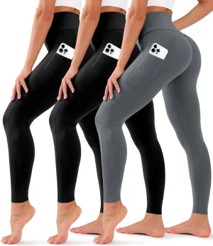 BLUEENJOY 3 Pack Leggings with Pockets for Women,High Waisted Tummy Control Workout Yoga Pants
