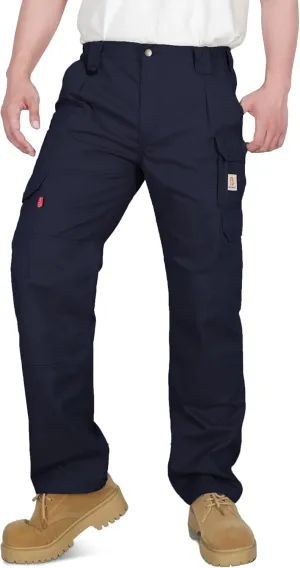 BOCOMAL FR Pants for Men Double Front Flame Resistant Cargo 10 Multi-Pockets Elastic Waist Work Pants
