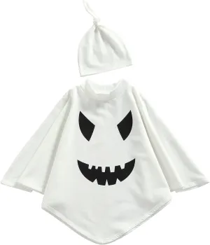 BOIBOKOKO Toddler Kid Baby Girls Boys Halloween Costumes Ghost Smile Cloak Halloween Cape Cosplay with Hat Outfits