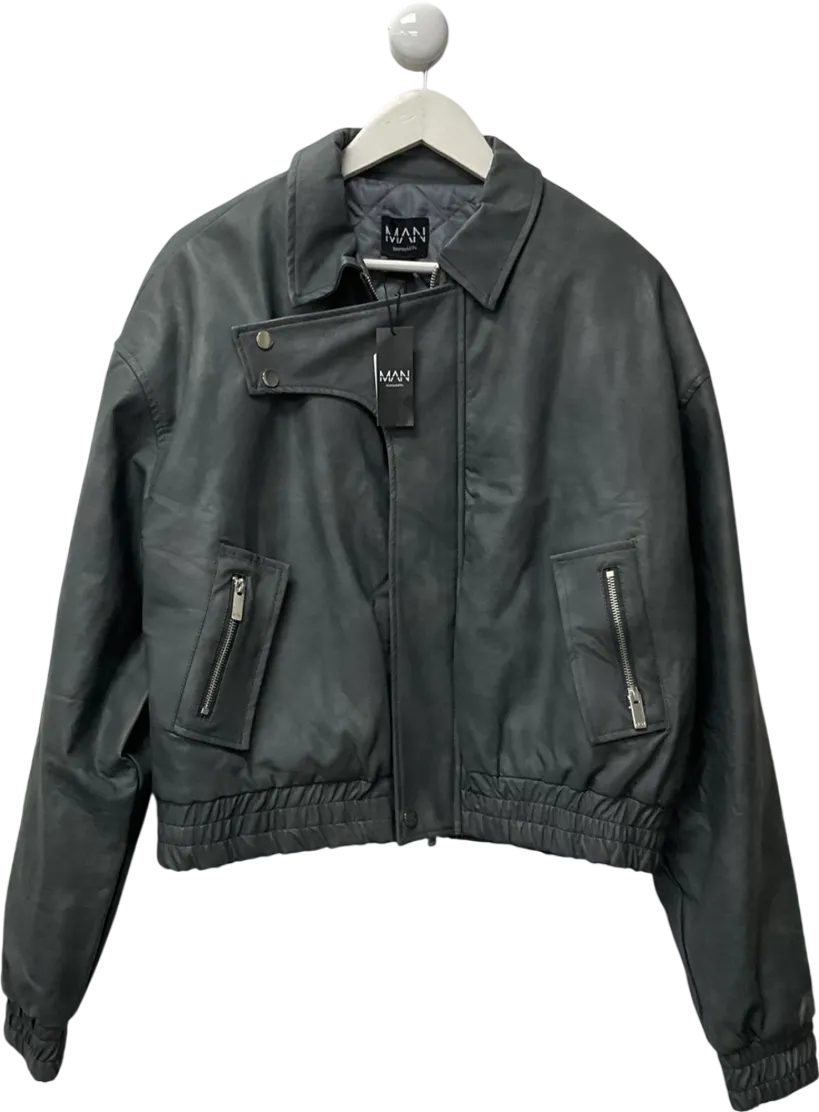 boohooMan Grey Boxy Detail Collared Bomber UK S