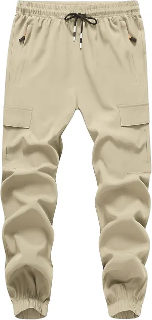 Boy's Cargo Joggers Pants Youth Quick Dry Hiking Lightweight Pants for Sports Outdoor with Zipper Pockets