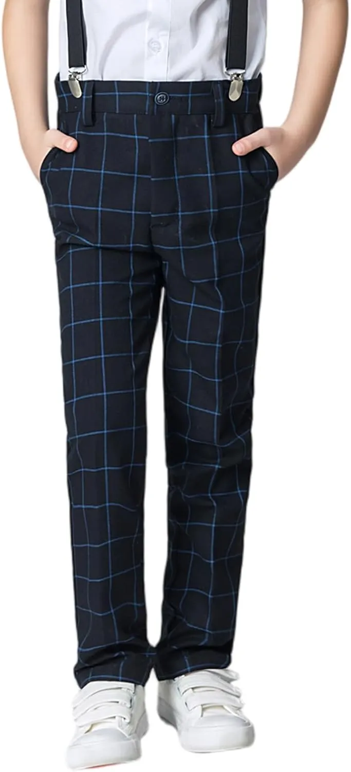 Boys Dress Pants for Kids Flat Front School Uniform Slacks Pants with Adjustable Waist