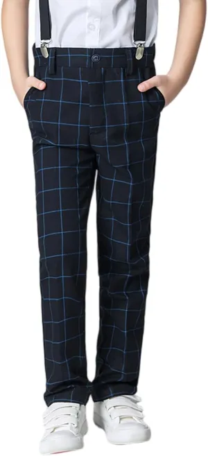 Boys Dress Pants for Kids Flat Front School Uniform Slacks Pants with Adjustable Waist