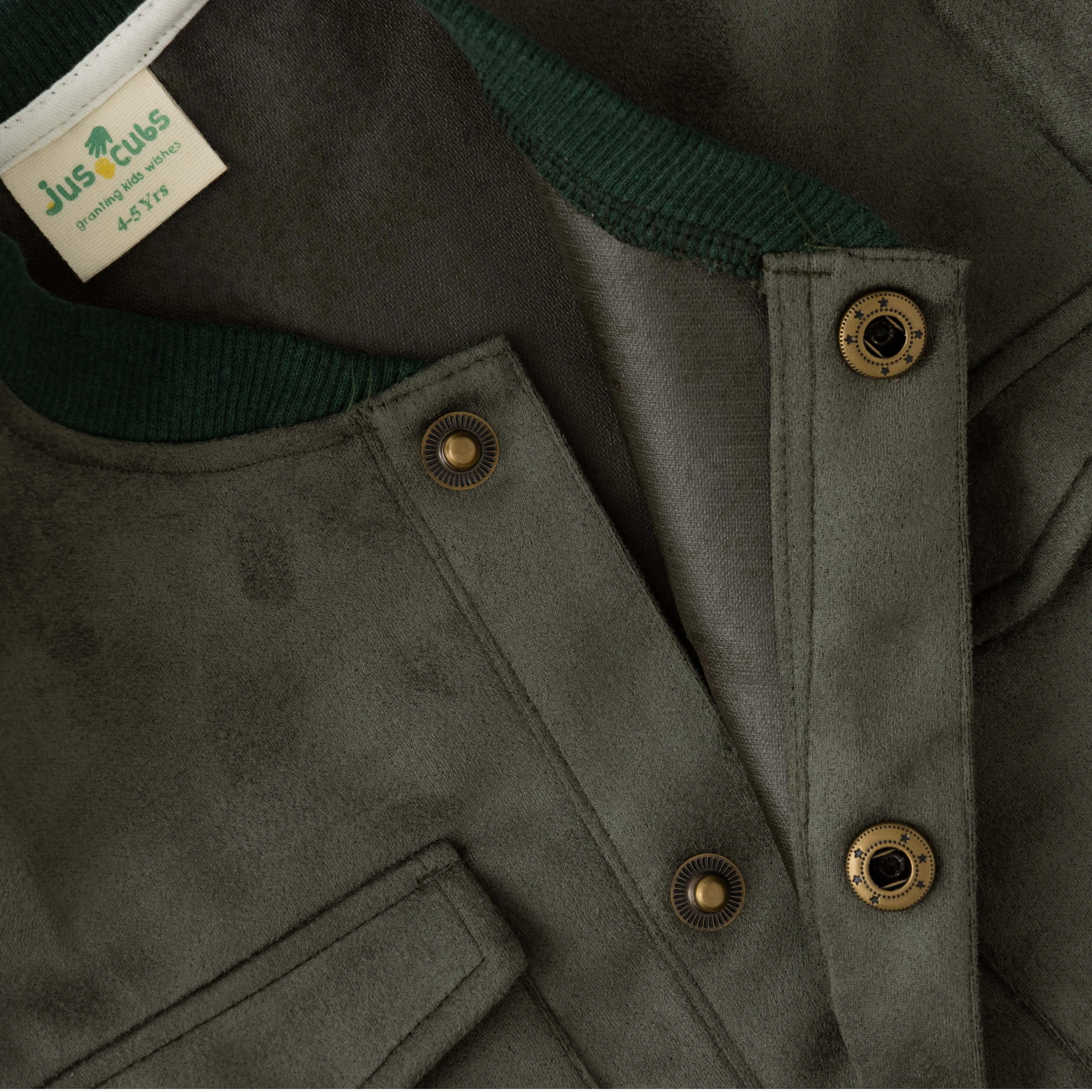 Boys' Olive Green Bomber Jacket  Snap Button Closure & Pocket Detail