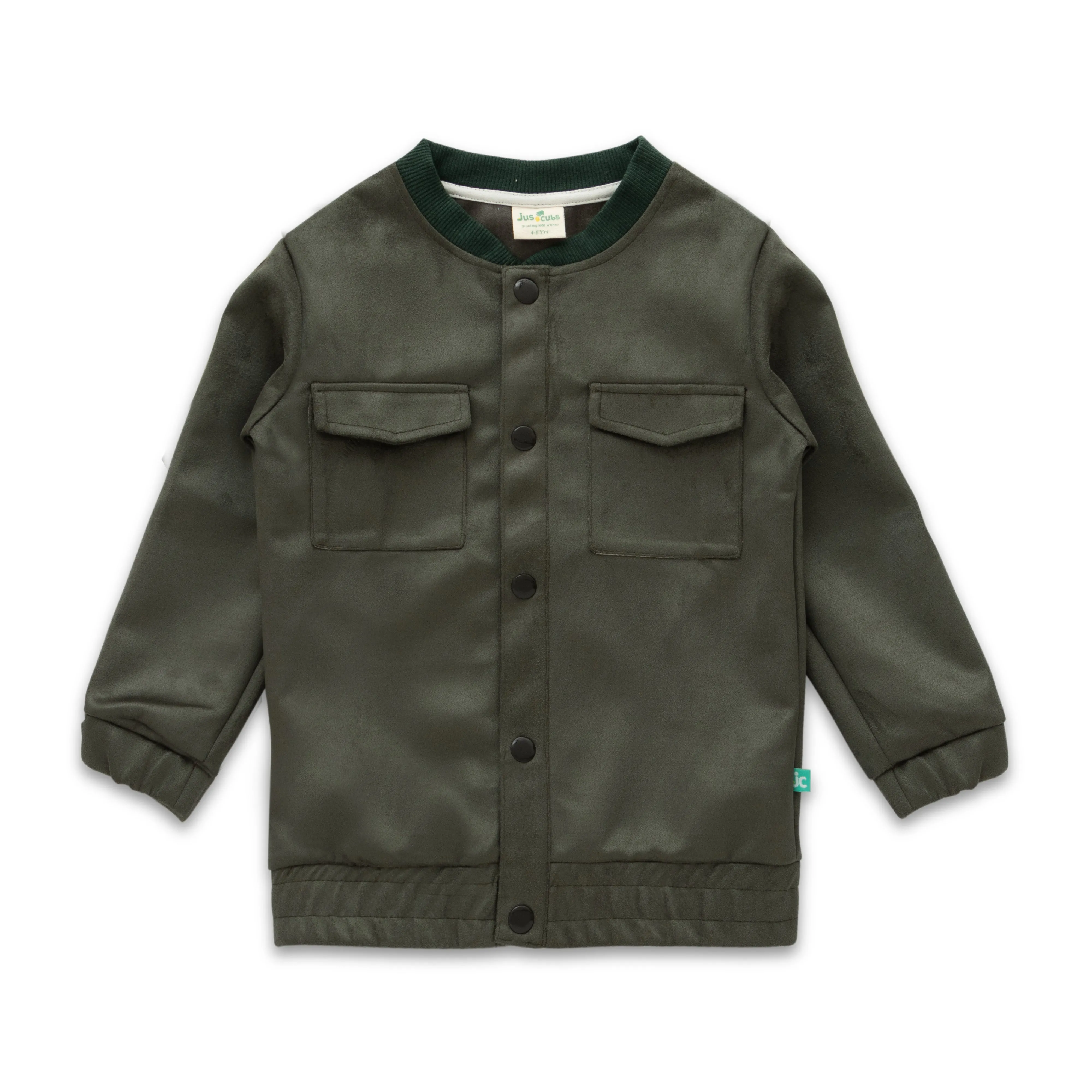 Boys' Olive Green Bomber Jacket  Snap Button Closure & Pocket Detail