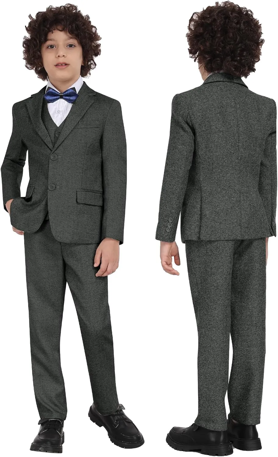 Boys Suit 6pcs Tweed Herringbone Suits for Kids Slim Fit Tuxedo Formal Jacket Wedding Shirt Blazer Vest Pants Set with Tie