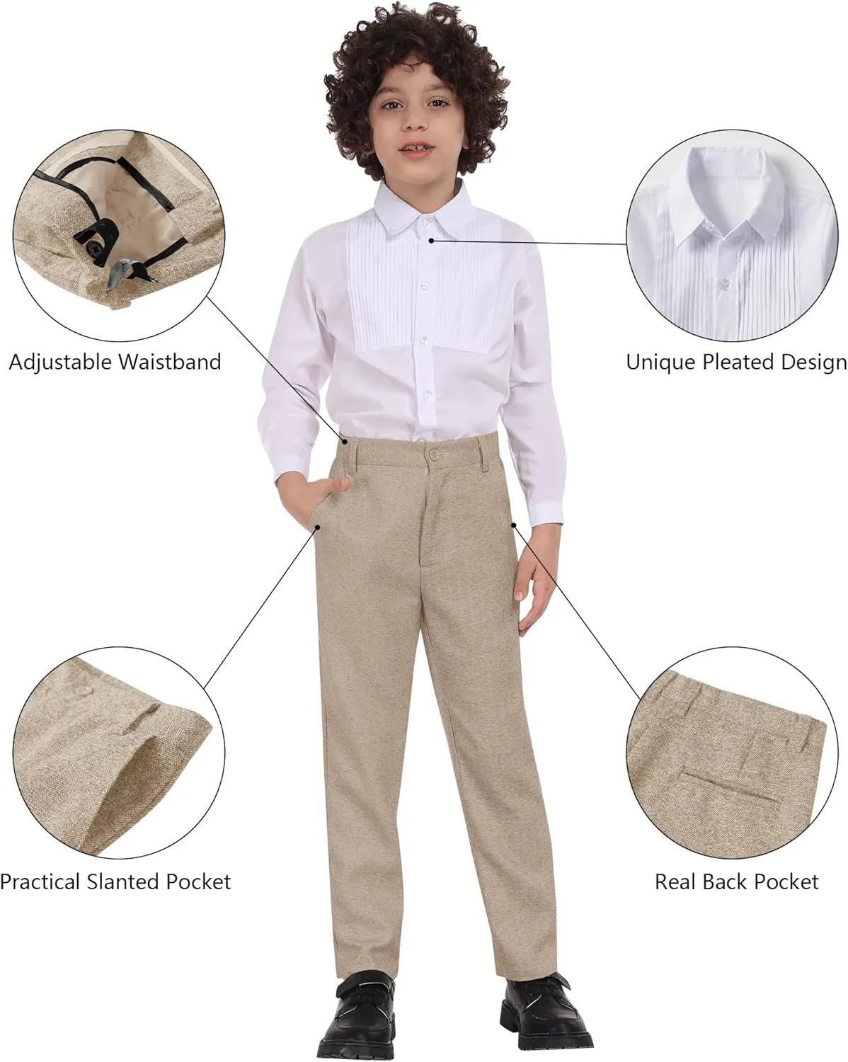 Boys Suit 6pcs Tweed Herringbone Suits for Kids Slim Fit Tuxedo Formal Jacket Wedding Shirt Blazer Vest Pants Set with Tie