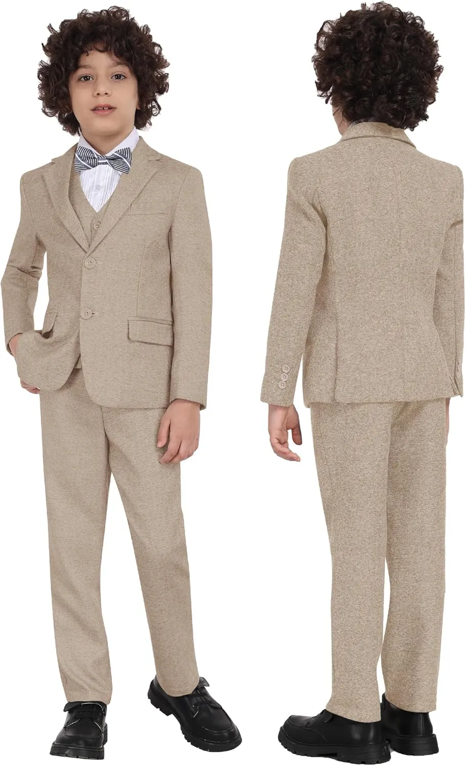 Boys Suit 6pcs Tweed Herringbone Suits for Kids Slim Fit Tuxedo Formal Jacket Wedding Shirt Blazer Vest Pants Set with Tie