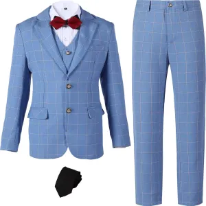 Boy's Suit Kids Plaid Suits for Boy Wedding Outfits Boys Plaid Blazer Vest Pants Ties Formal Suit Set