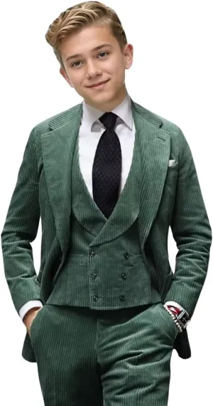 Boys Velvet Corduroy Suit for Kids Slim Fit Tuxedo 3 Piece Formal Boys Suits Corduroy Blazer Vest Pants Set