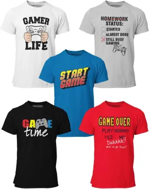 BROOKLYN VERTICAL 5-Pack Video Gamer Short Sleeve Crew Neck Boys T-Shirt with Chest Print | Soft Cotton Sizes 6-30