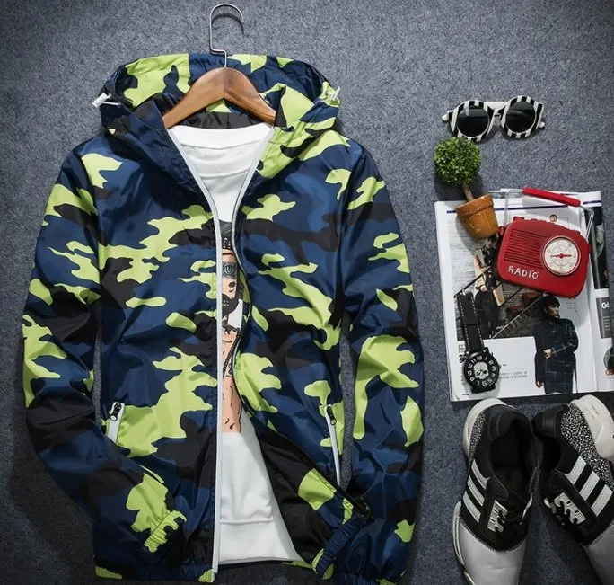 Camouflage Men's Jacket with Hooded Luminous Zipper