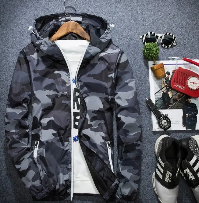 Camouflage Men's Jacket with Hooded Luminous Zipper