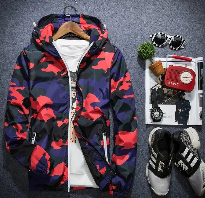 Camouflage Men's Jacket with Hooded Luminous Zipper