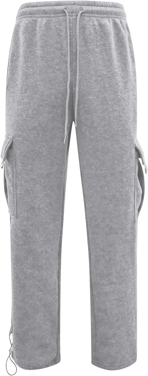 Cargo Sweatpants for Men Drawstring Baggy Elastic Work Hiking Pants Straight Loose Fit Outdoor Joggers with Pockets