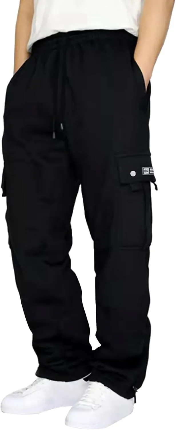 Cargo Sweatpants for Men Drawstring Baggy Elastic Work Hiking Pants Straight Loose Fit Outdoor Joggers with Pockets