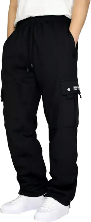 Cargo Sweatpants for Men Drawstring Baggy Elastic Work Hiking Pants Straight Loose Fit Outdoor Joggers with Pockets