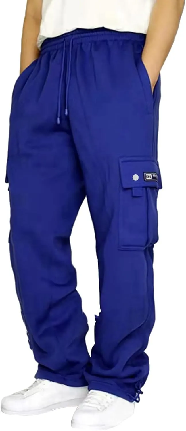 Cargo Sweatpants for Men Drawstring Baggy Elastic Work Hiking Pants Straight Loose Fit Outdoor Joggers with Pockets