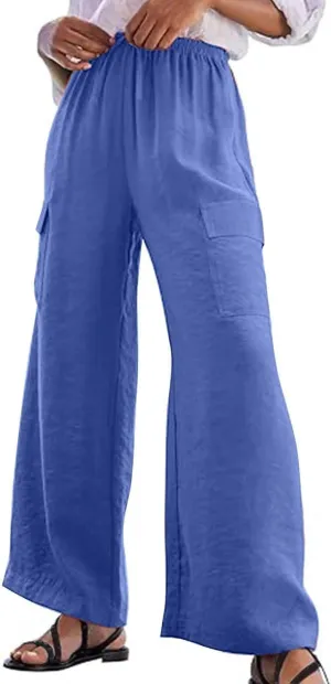 Casual Pants for Women Summer Wide Leg Pants with Pockets High Waist Loose Trousers Business Work Cargo Trousers