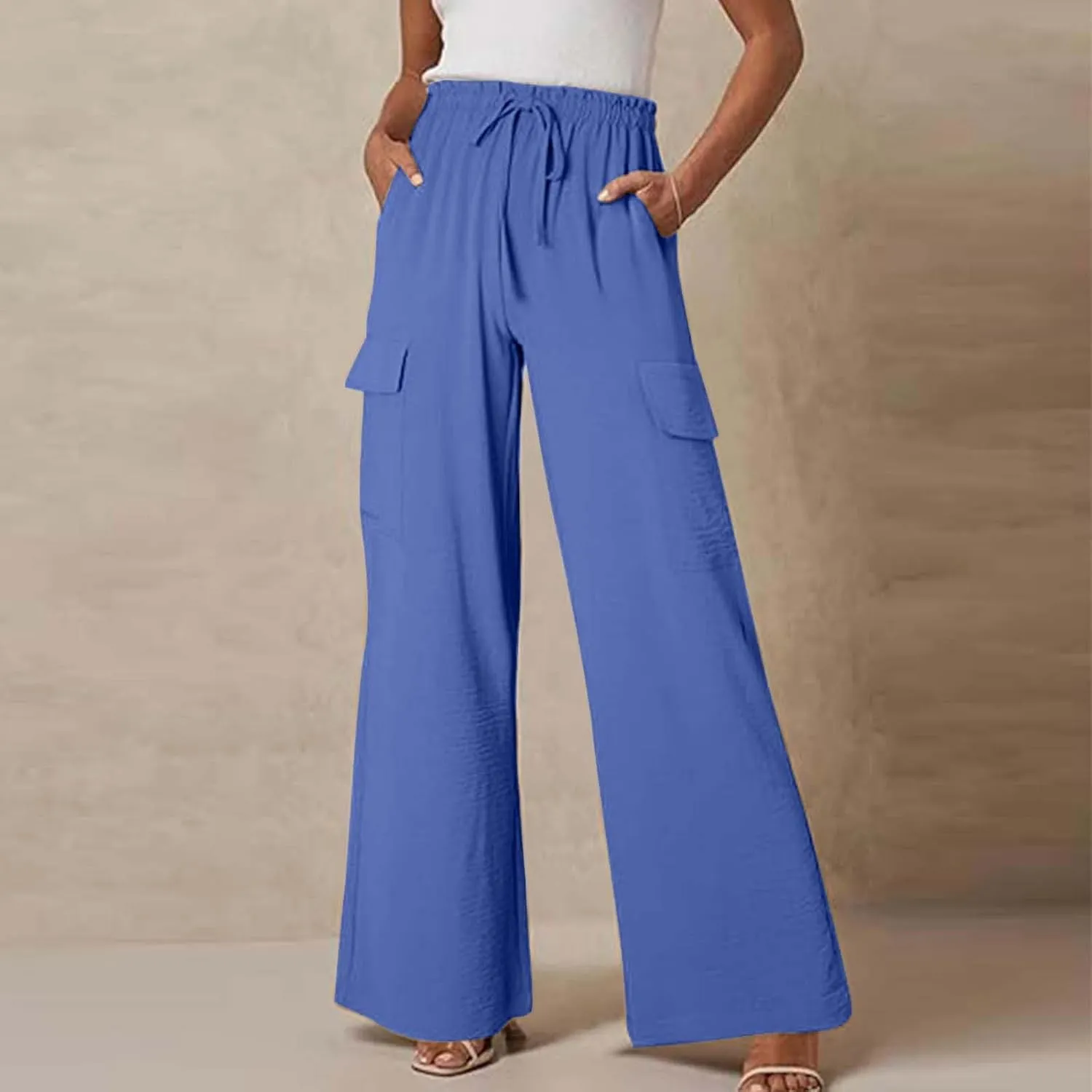 Casual Pants for Women Summer Wide Leg Pants with Pockets High Waist Loose Trousers Business Work Cargo Trousers
