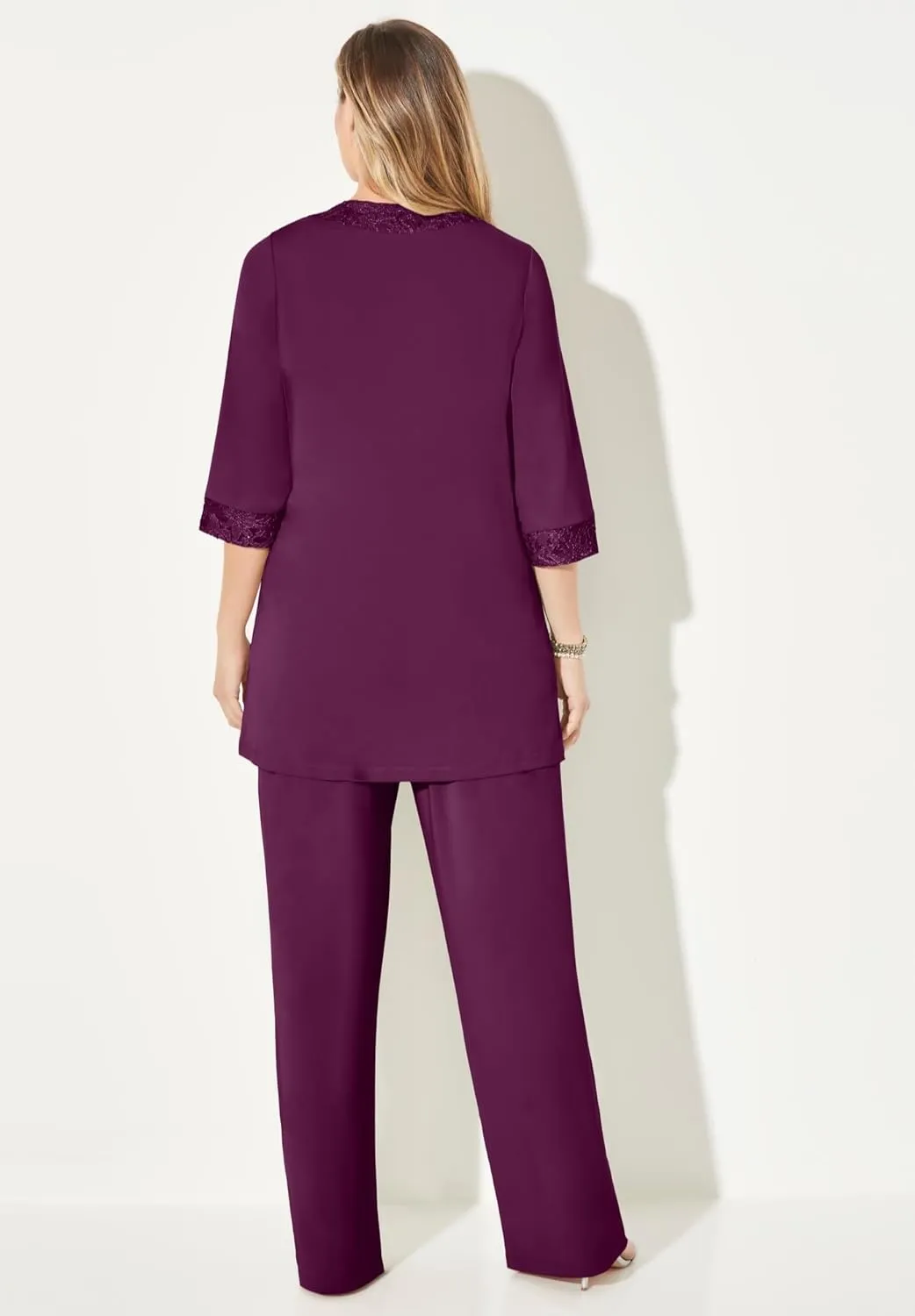 Catherines Women's Plus Size 3-Piece Lace Gala Pant Suit