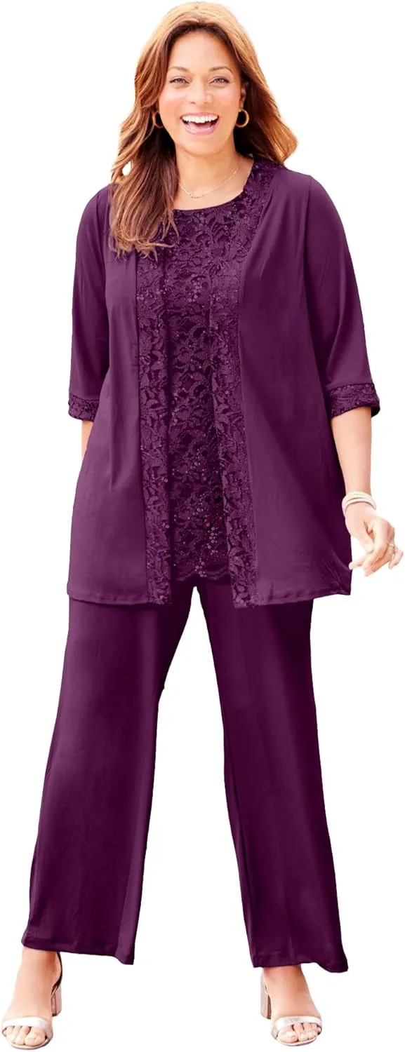 Catherines Women's Plus Size 3-Piece Lace Gala Pant Suit