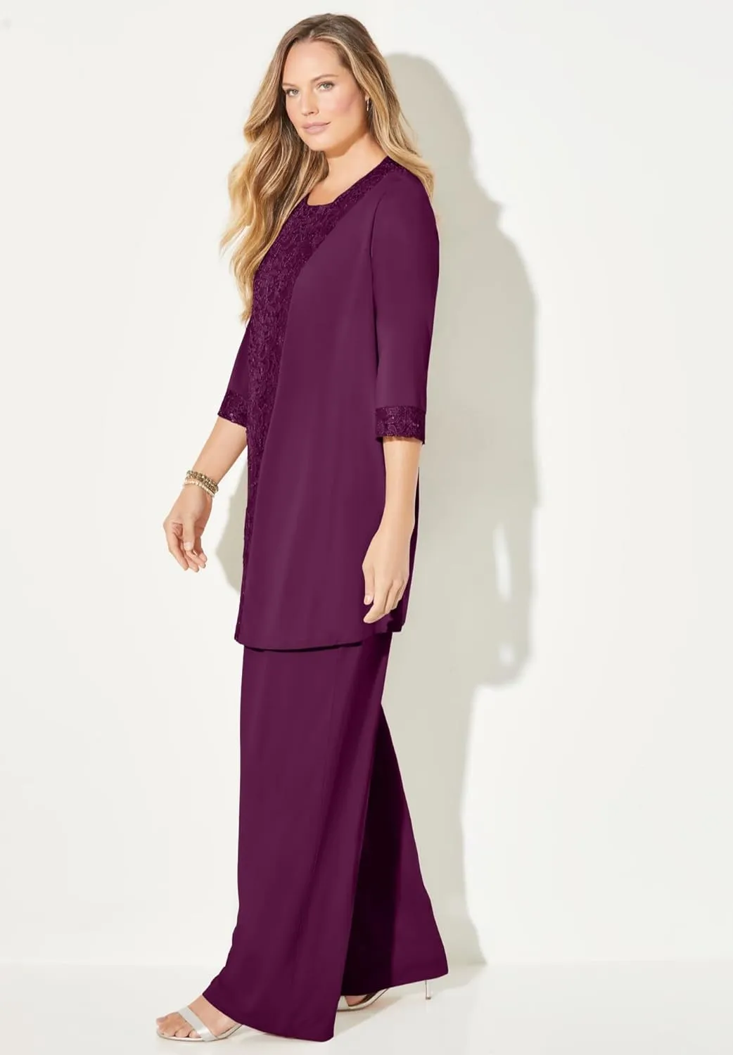 Catherines Women's Plus Size 3-Piece Lace Gala Pant Suit