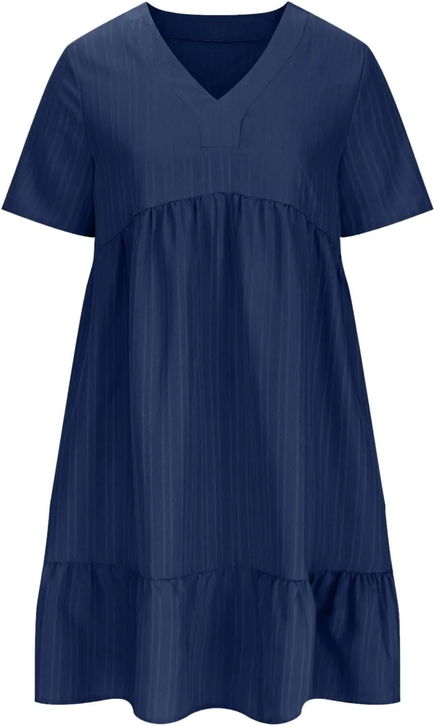 Cbcbtwo Summer Dresses for Women 2025 Casual Loose Fit V Neck Dress Short Sleeve Solid Flowy Sundress Vacation Midi Dress