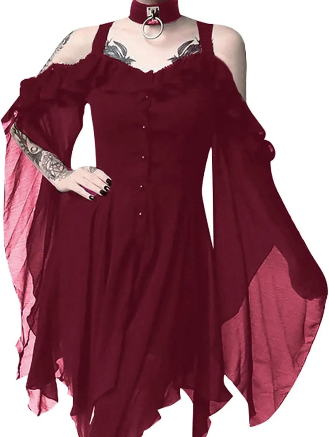 Cdiecer Renaissance Faire Costume Women Sexy Off Shoulder Fairy Dress Plus Size Halloween Gothic Steampunk Dresses
