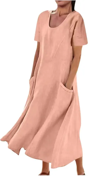 Ceboyel Women 2023 Summer Linen Dress Flowy Short Sleeve Sundress Causal Summer Sun Dress Trendy Beach Maxi Long Dresses