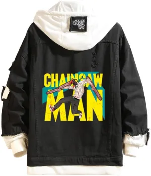 Chainsawman Cosplay Jeans Jacket Anime Makima Denji Cosplay Denim Jacket Hoodie Long Sleeves Novelty Coat for Unisex
