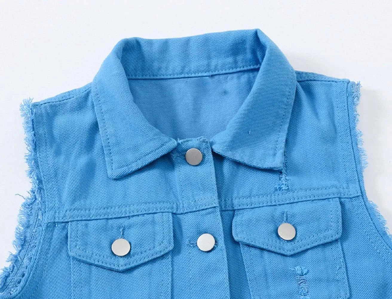 CHARTOU Women's Ripped Lapel Collar Button Up Sleeveless Frayed Denim Vest Jacket