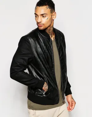 Cheats & Thieves Wool Sleeve Faux Leather Bomber