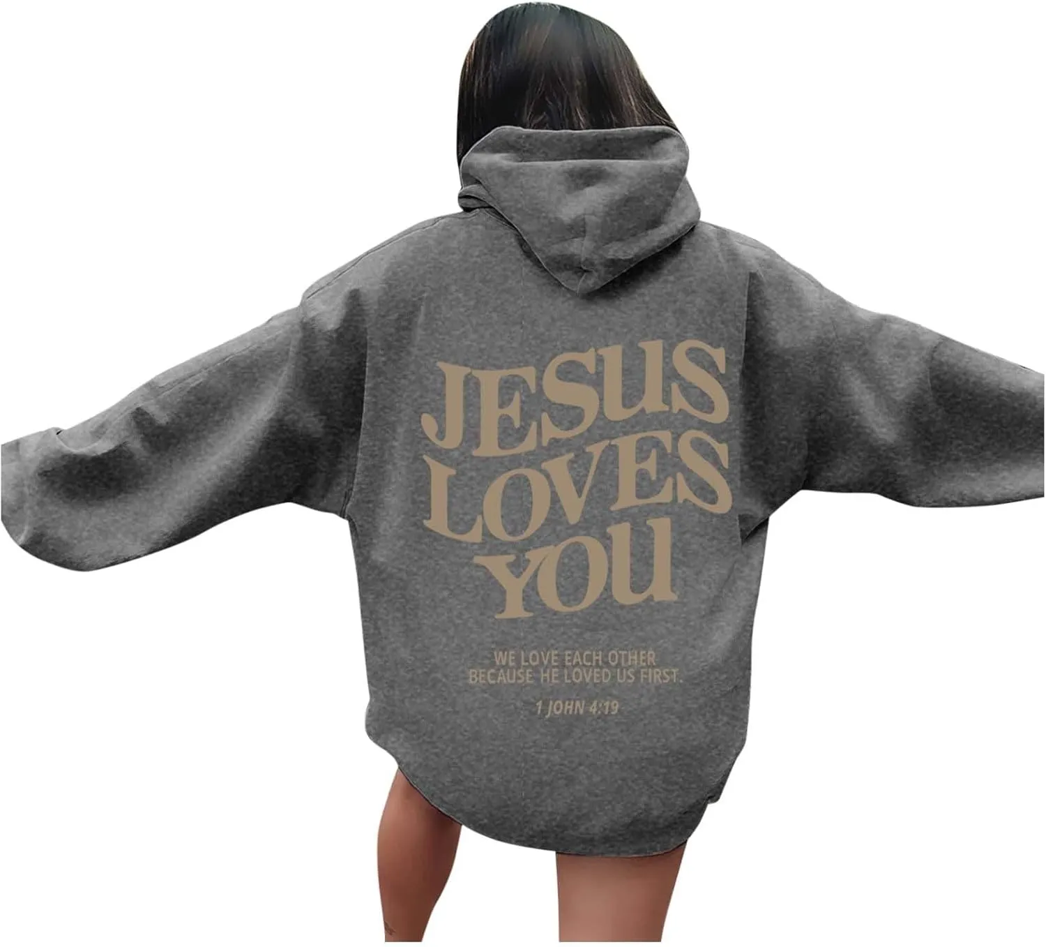 Christian Hoodies Women Men Jesus Loves You Letter Graphic Sweatshirt Casual Long Sleeve Oversized Y2k Pullover Tops