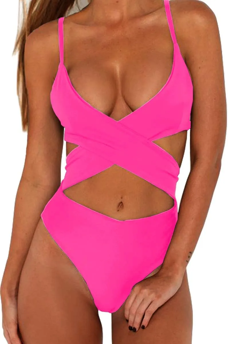 CHYRII Women's Sexy Criss Cross High Waisted Cut Out One Piece Monokini Swimsuit