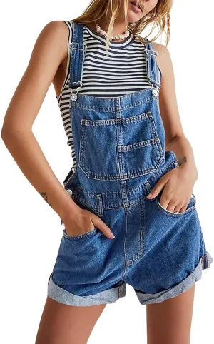 Cicy Bell Womens Denim Bib Overall Shorts Casual Classic Adjustable Straps Cuffed Hem Jean Shortalls Summer Outfits