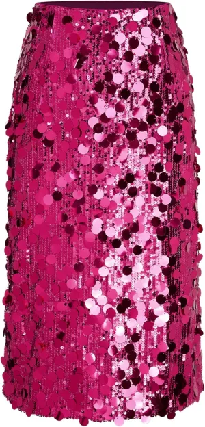 CIDER Sequin Mid Waist Split Midi Skirt