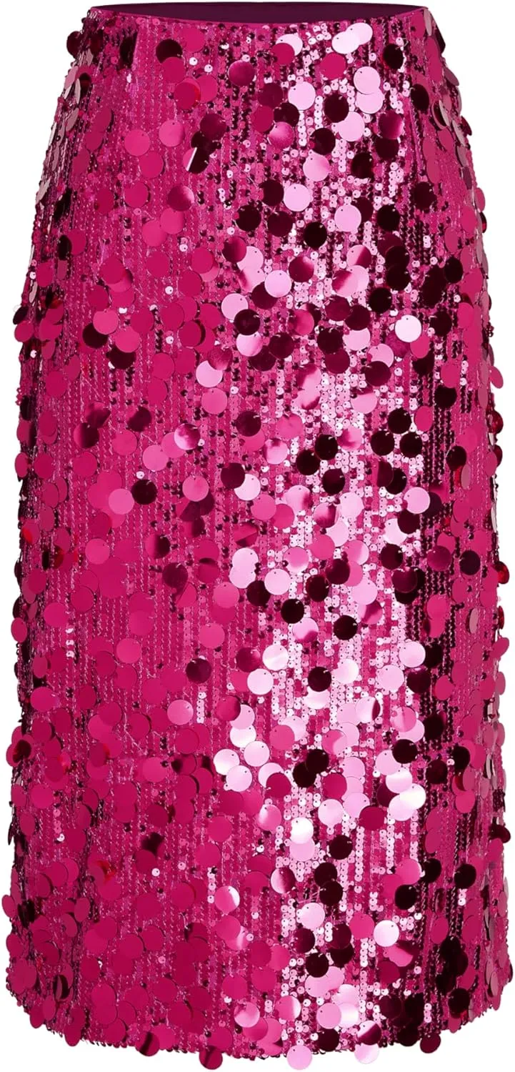 CIDER Sequin Mid Waist Split Midi Skirt