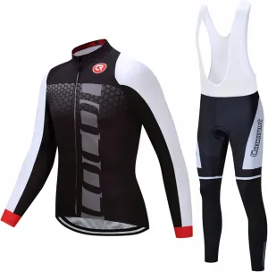 Coconut Ropamo CR Men's Cycling Clothing Set Long Sleeve Cycling Jersey Zipper Pocket Bike Outfit Cycling Bib Pants 3D Padded
