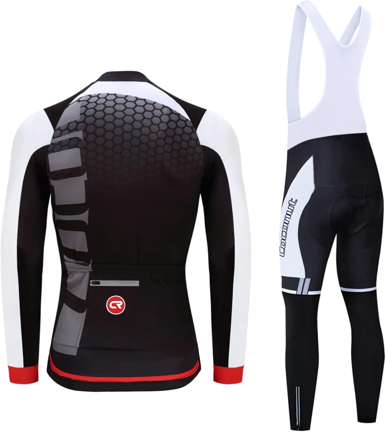 Coconut Ropamo CR Men's Cycling Clothing Set Long Sleeve Cycling Jersey Zipper Pocket Bike Outfit Cycling Bib Pants 3D Padded