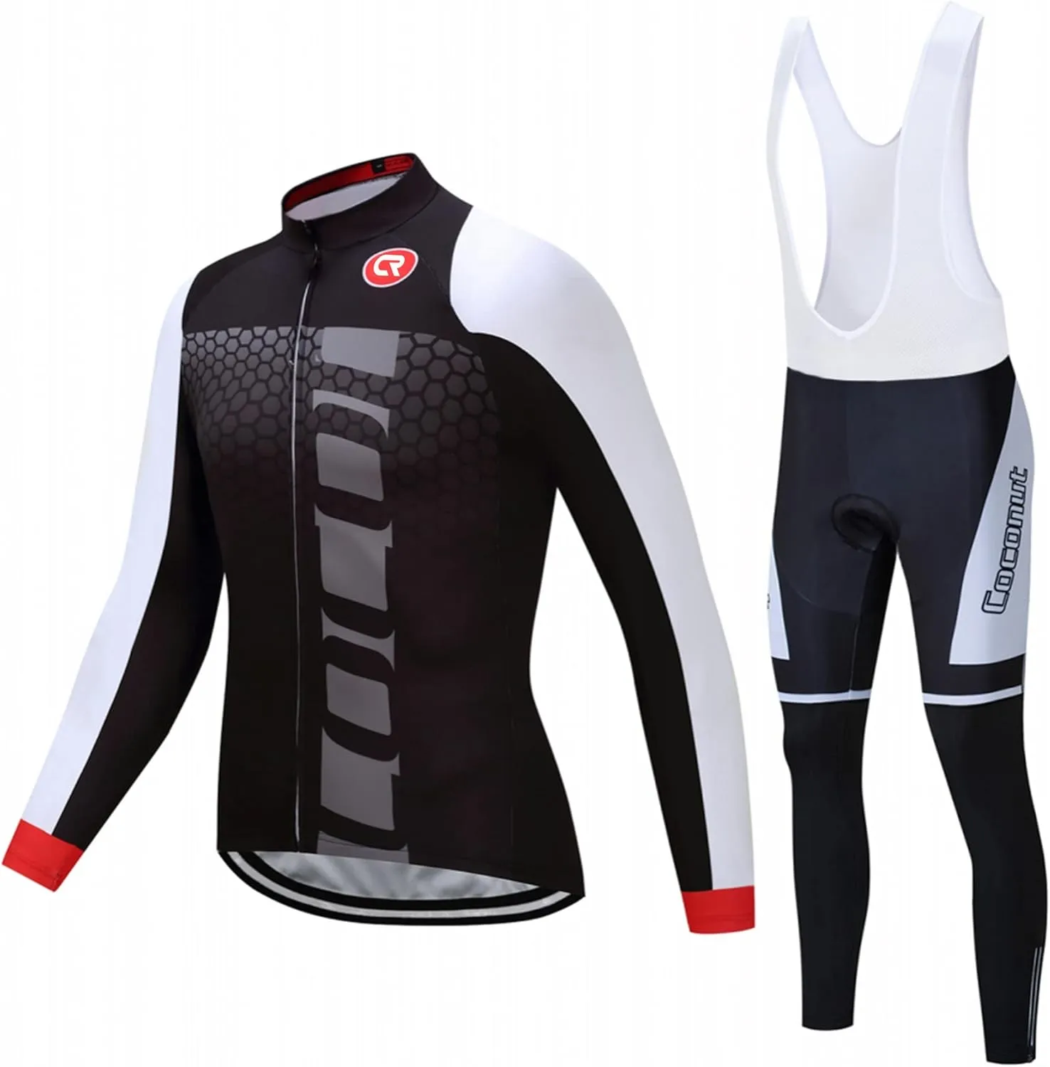 Coconut Ropamo CR Men's Cycling Clothing Set Long Sleeve Cycling Jersey Zipper Pocket Bike Outfit Cycling Bib Pants 3D Padded
