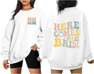 COLORFUL BLING Bride Sweatshirt For Women I Said Yes Engaged Gift Wedding Party Pullover Oversized Casual Crewneck Tops