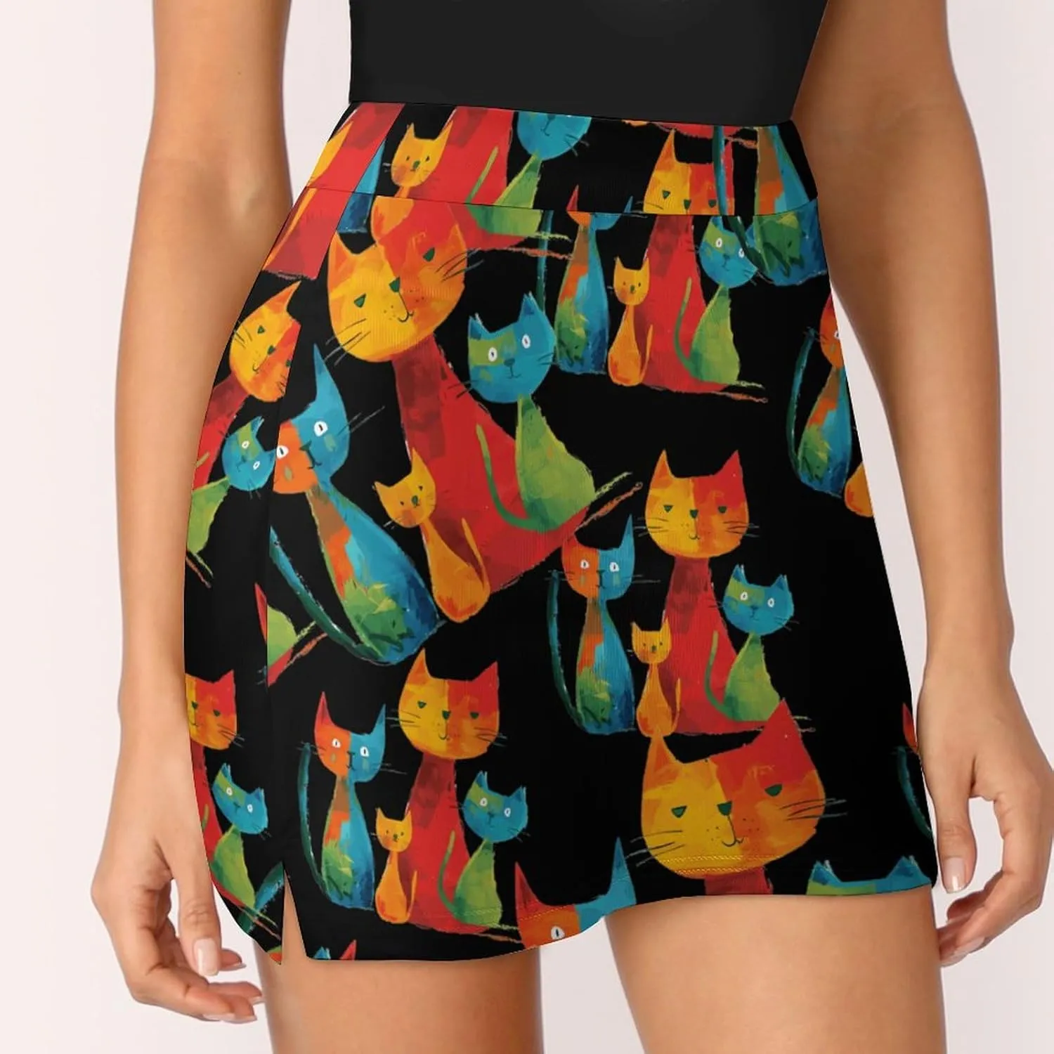Colorful Cat Women's Skort Athletic Skirt Golf Skorts A-line Skirts with Built-in Shorts Pockets