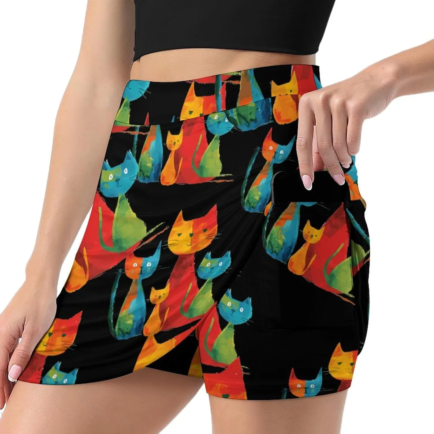 Colorful Cat Women's Skort Athletic Skirt Golf Skorts A-line Skirts with Built-in Shorts Pockets