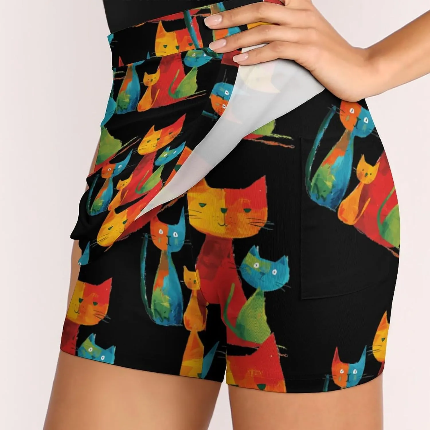 Colorful Cat Women's Skort Athletic Skirt Golf Skorts A-line Skirts with Built-in Shorts Pockets