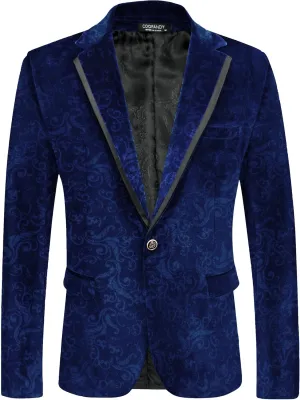 COOFANDY Men's Velvet Blazer Notched Lapel One Button Velour Tuxedo Jacket for Prom Wedding Party Dinner