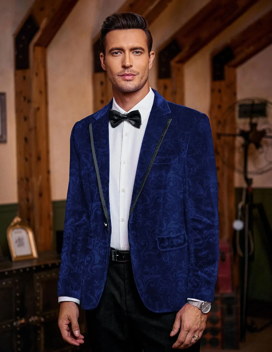 COOFANDY Men's Velvet Blazer Notched Lapel One Button Velour Tuxedo Jacket for Prom Wedding Party Dinner