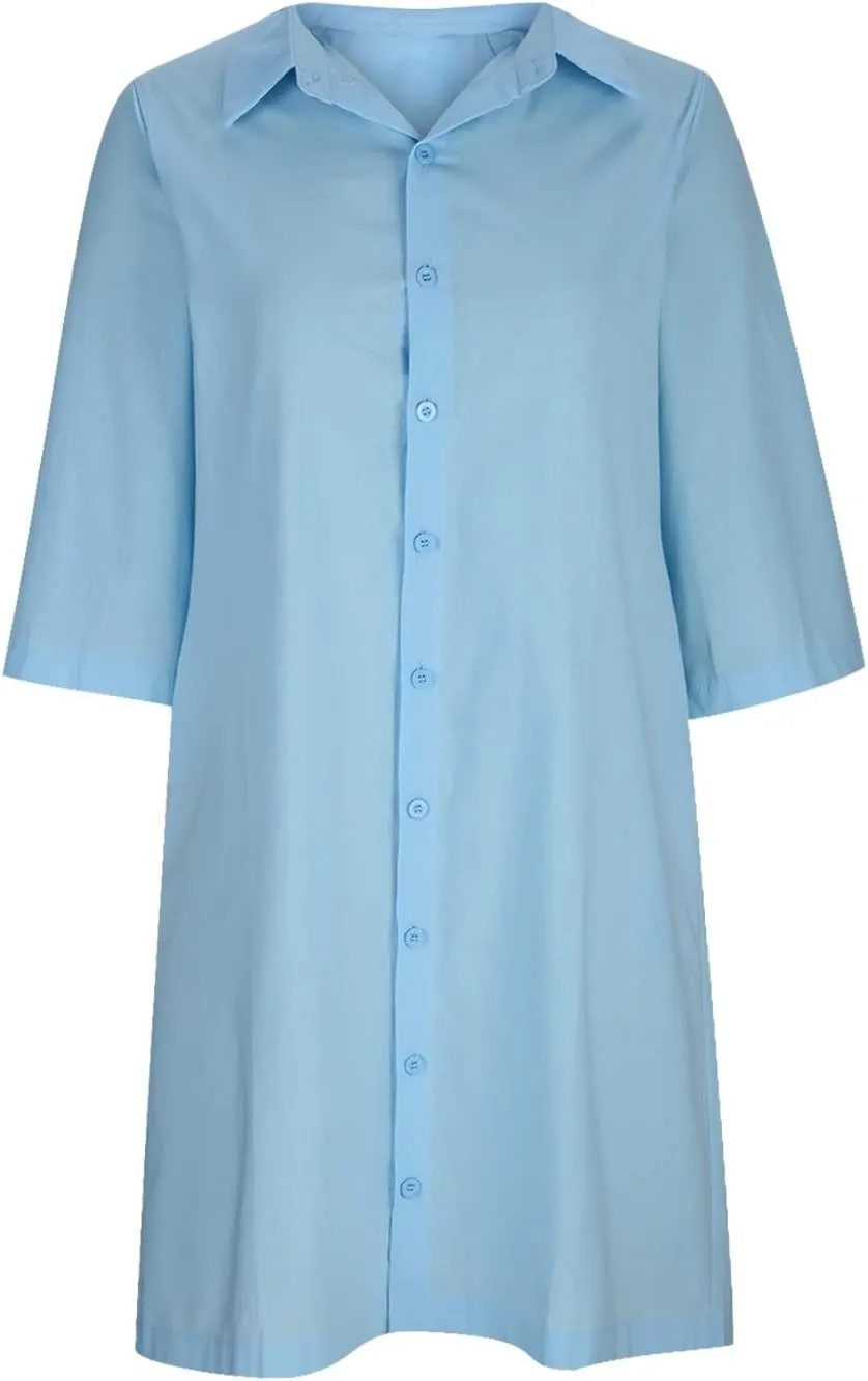 Cotton Linen Shirt Dress for Women Button Down 1/2 Sleeve Lapel Midi Dresses Summer Beach Travel Vacation Outfit 2025