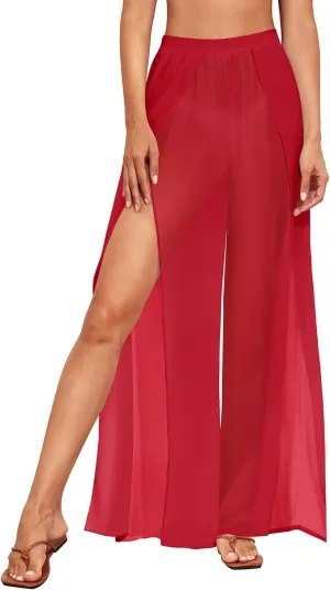 Cover Up Pants Swimwear Women High Split See Through Swimsuit Bikini Bottom Coverup Pants