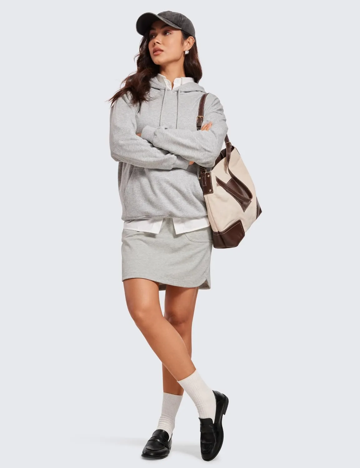 CRZ YOGA Comfy Cotton Sweat Skirts for Women 17'' Linerless Casual Work Lounge Athletic Jersey Skort with Pockets